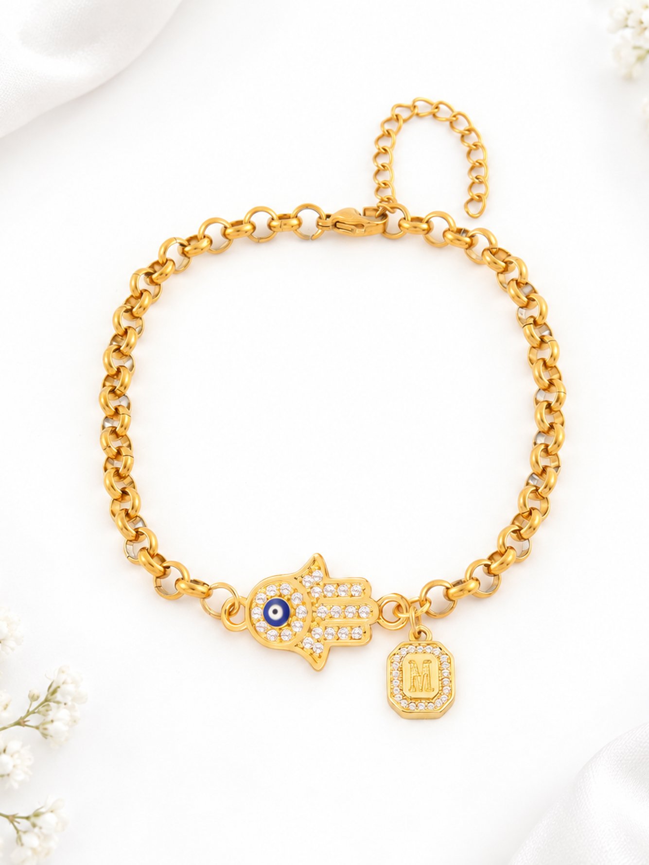 Hamsa Hand Bracelet with Initial Charm