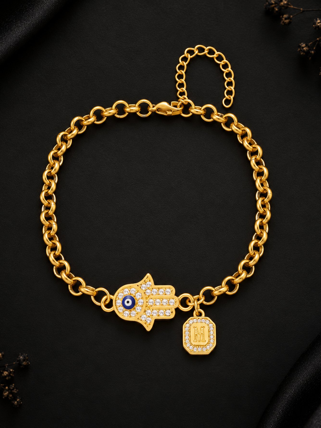 Hamsa Hand Bracelet with Initial Charm