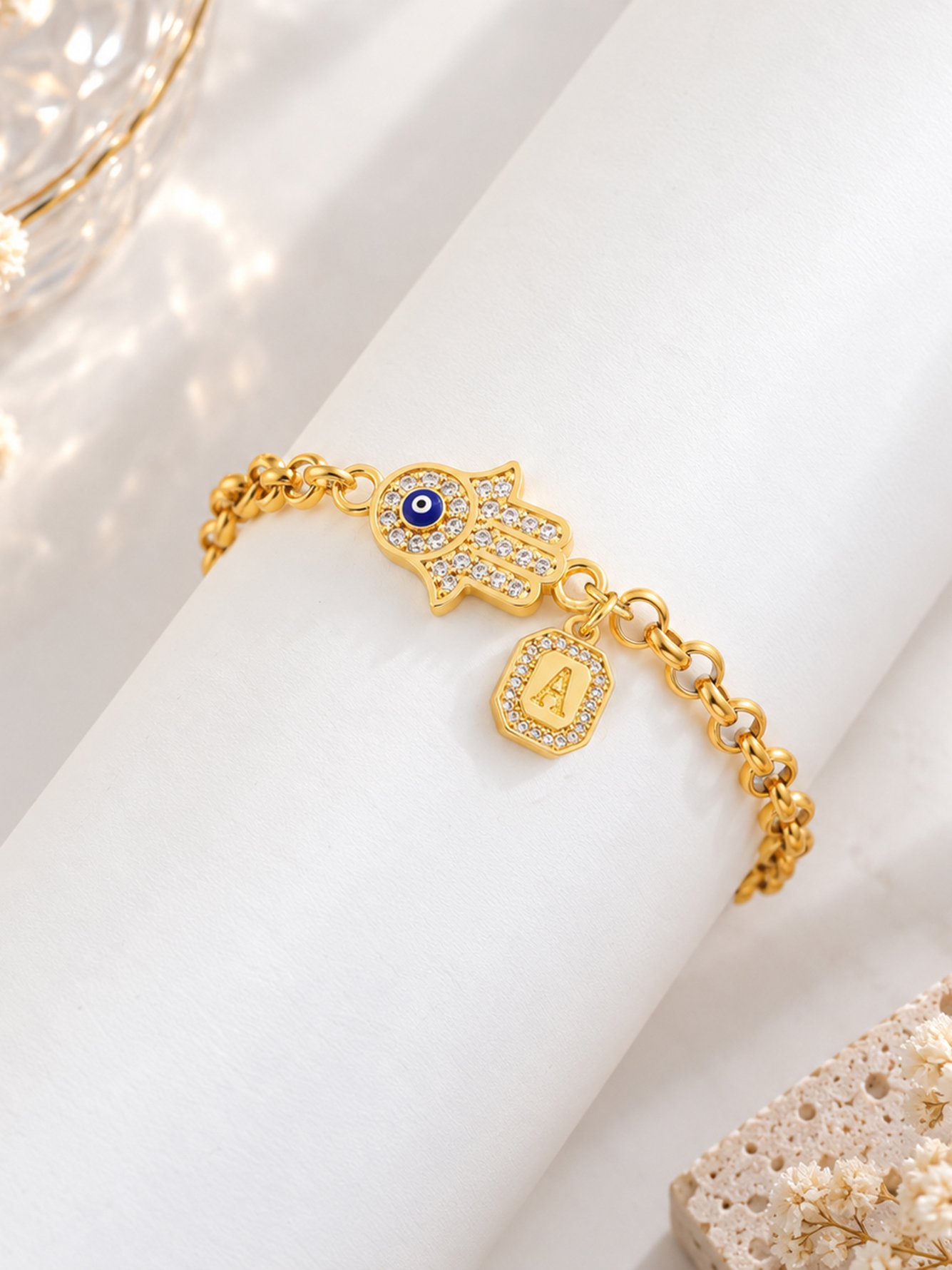 Hamsa and Initial Charm Bracelet