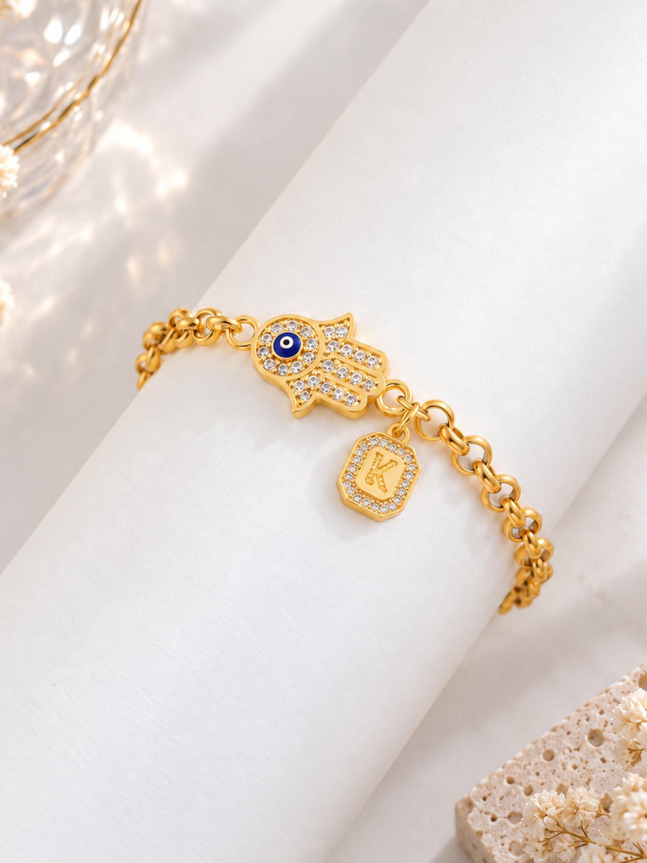 Hamsa Hand Bracelet with Initial Charm