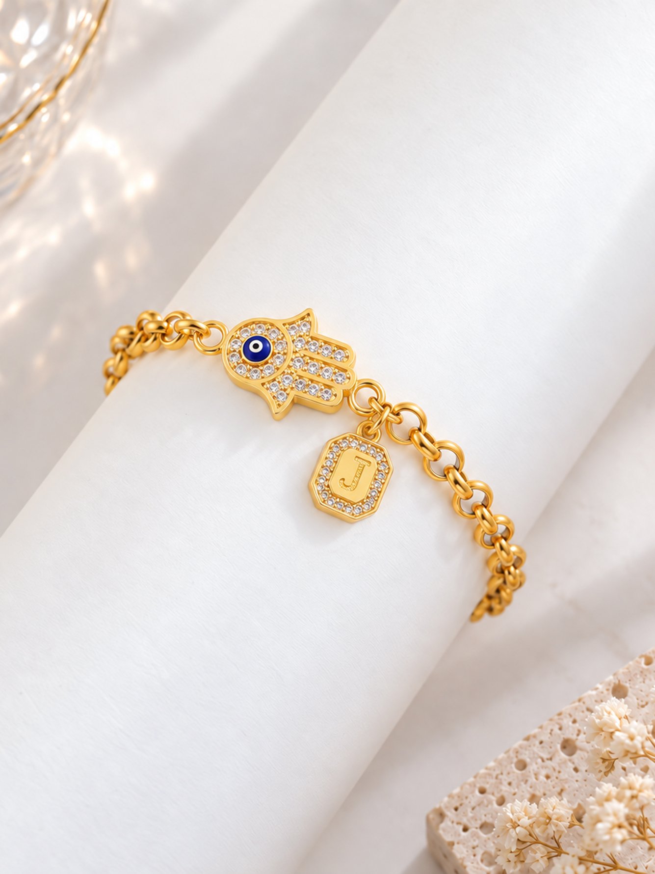 Hamsa Hand Bracelet with Initial Charm