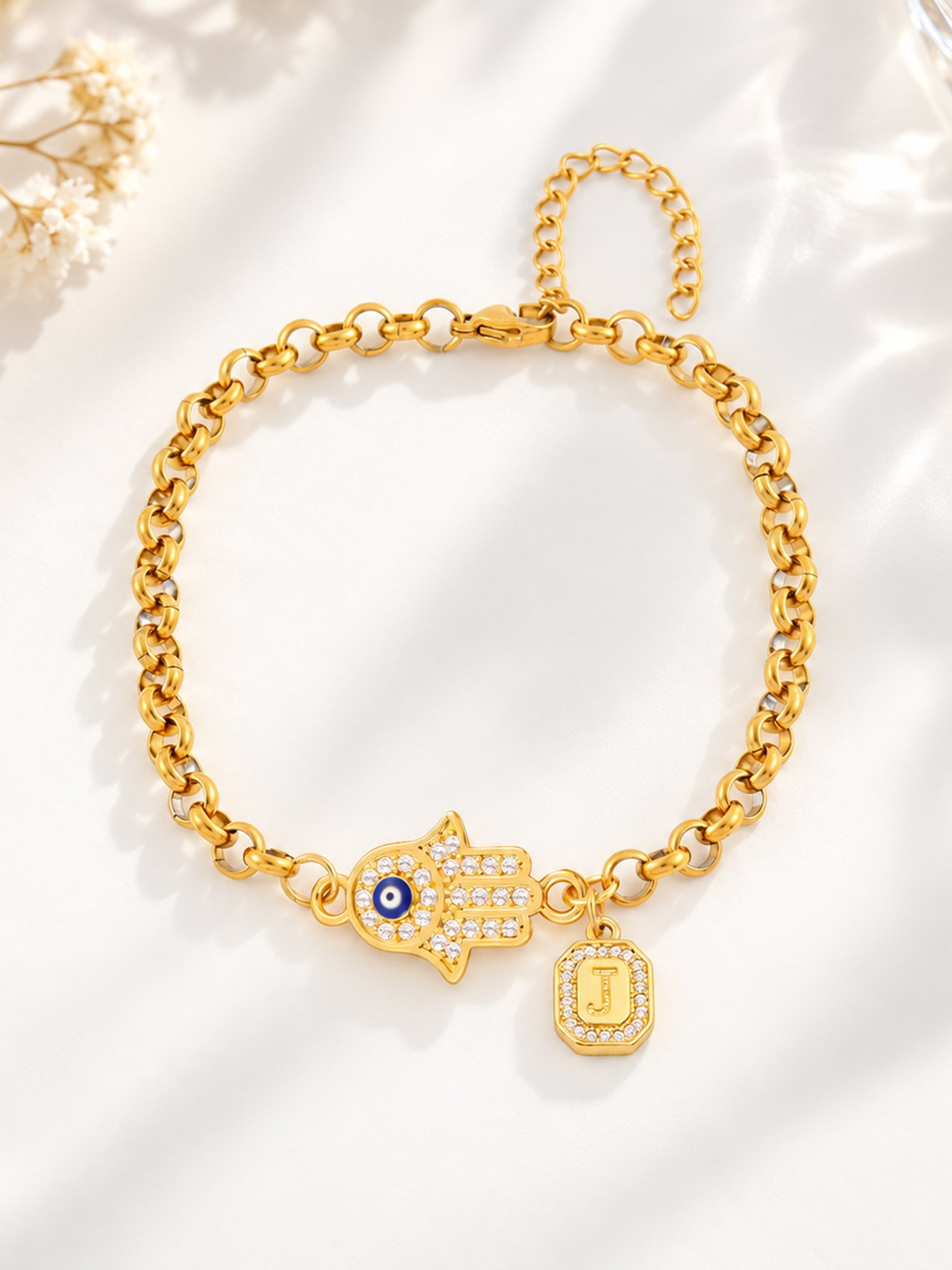 Hamsa Hand Bracelet with Initial Charm