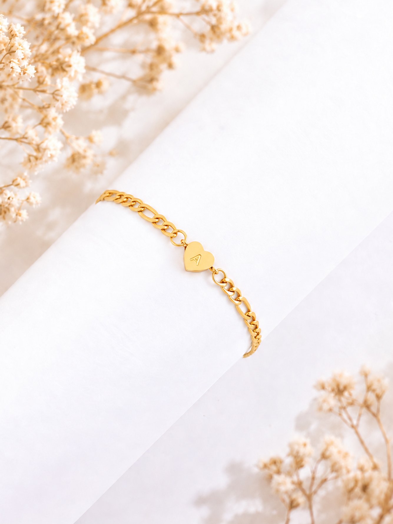 Gold Initial Heart Charm Bracelet