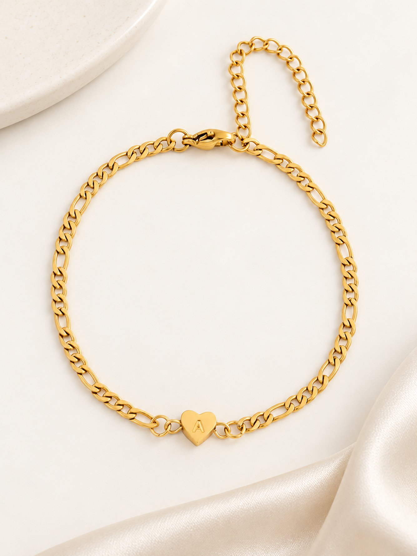 Gold Initial Heart Charm Bracelet
