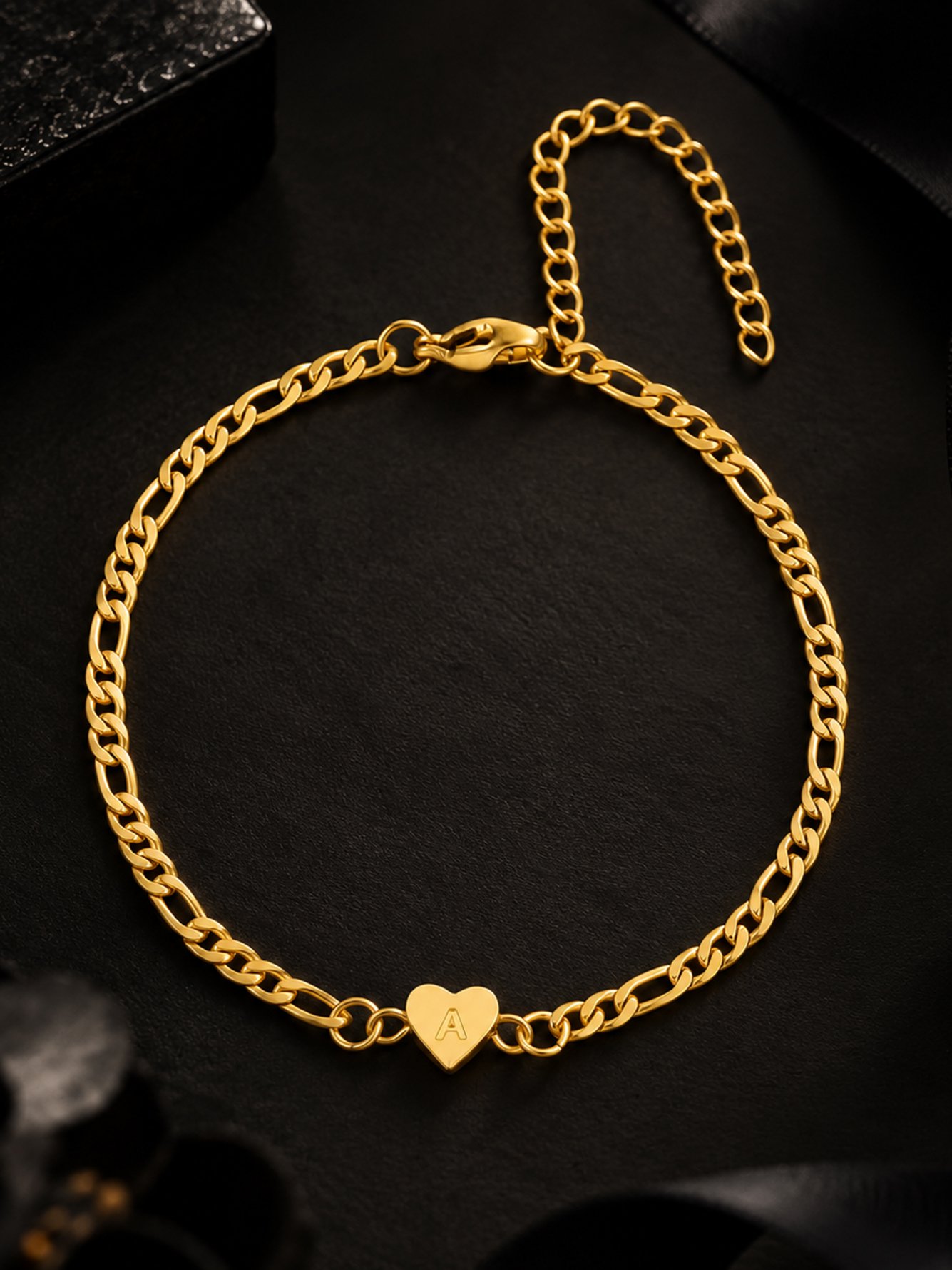 Gold Initial Heart Charm Bracelet