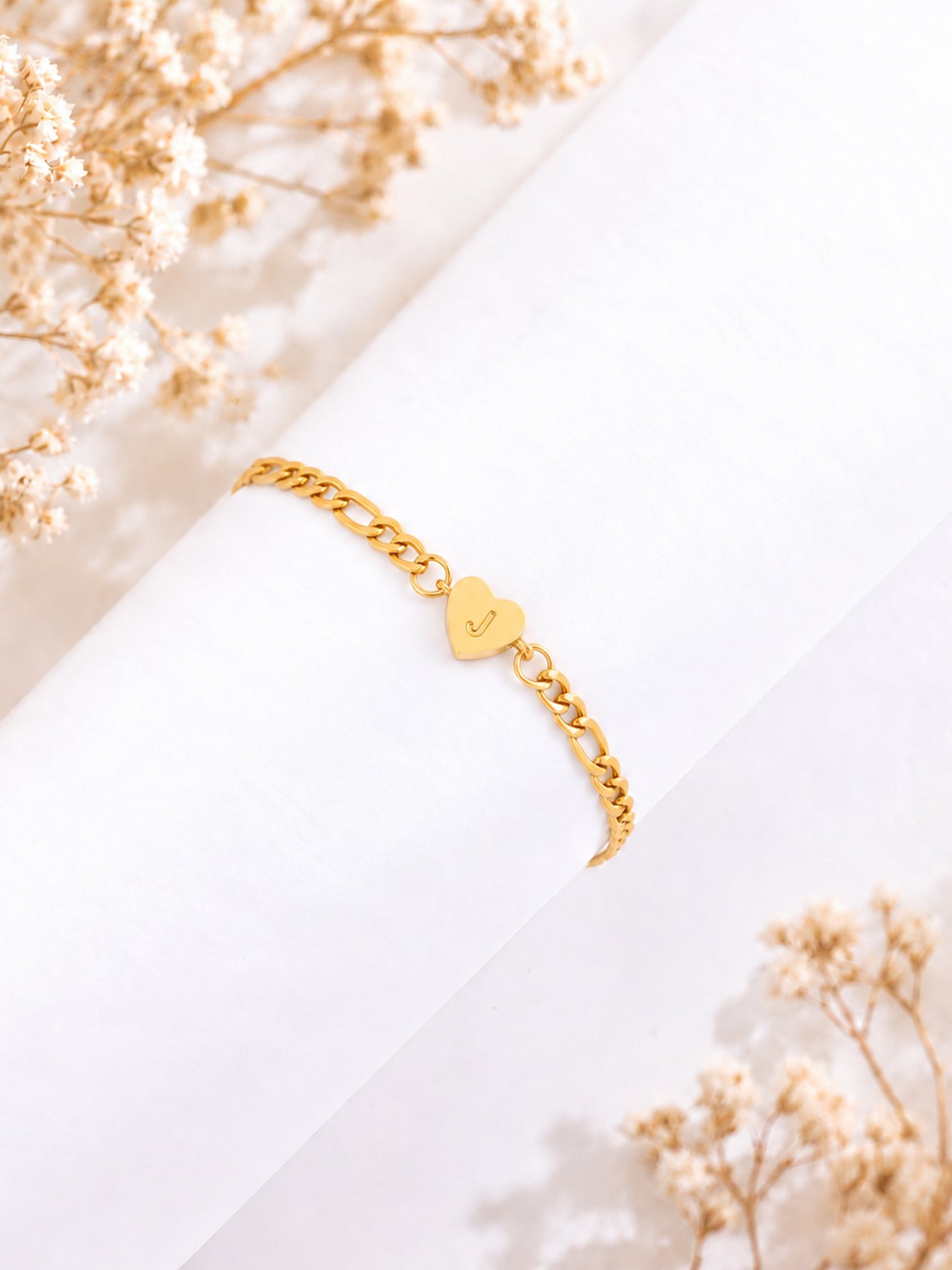 Gold Initial Heart Charm Bracelet