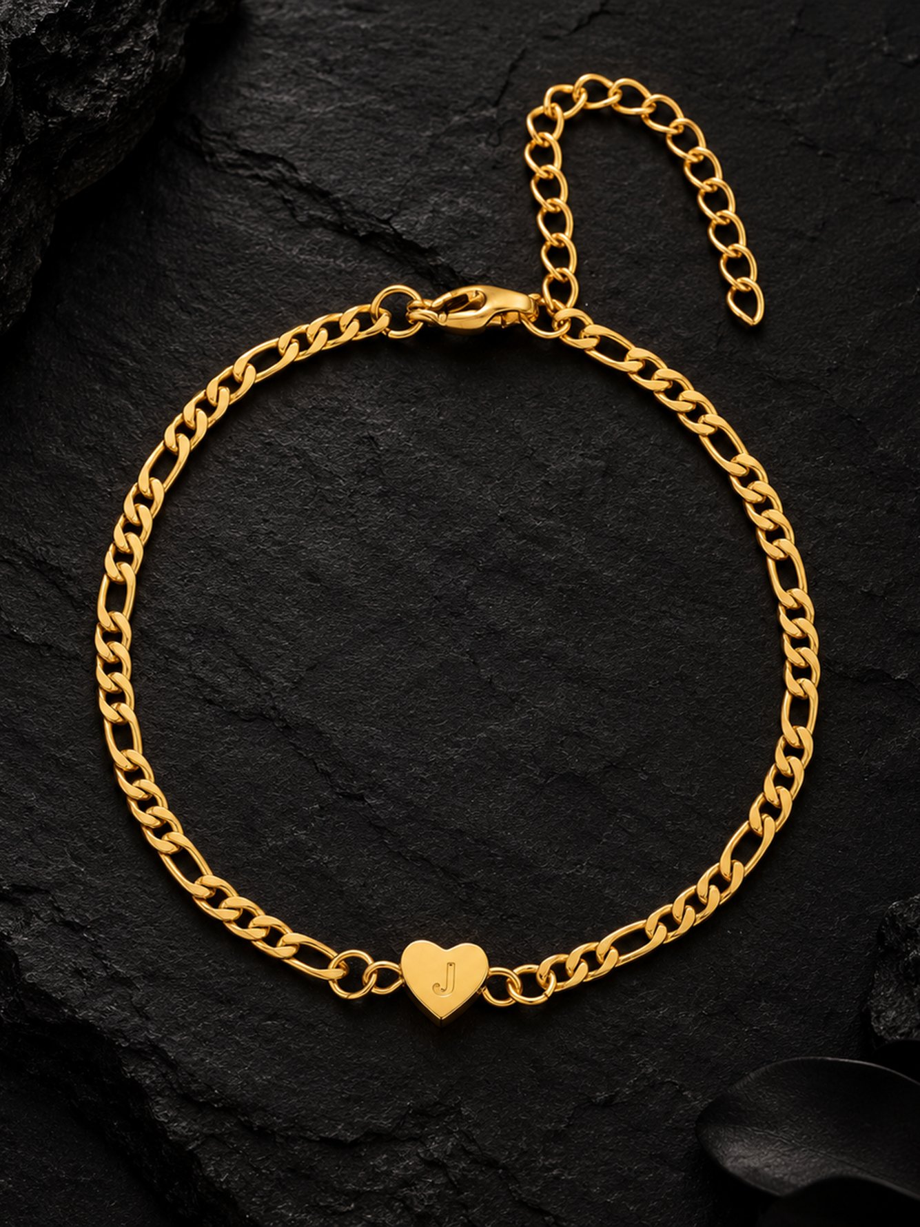 Gold Initial Heart Charm Bracelet