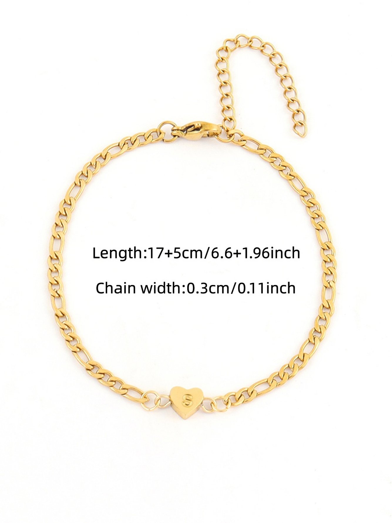 Gold Initial Heart Charm Bracelet