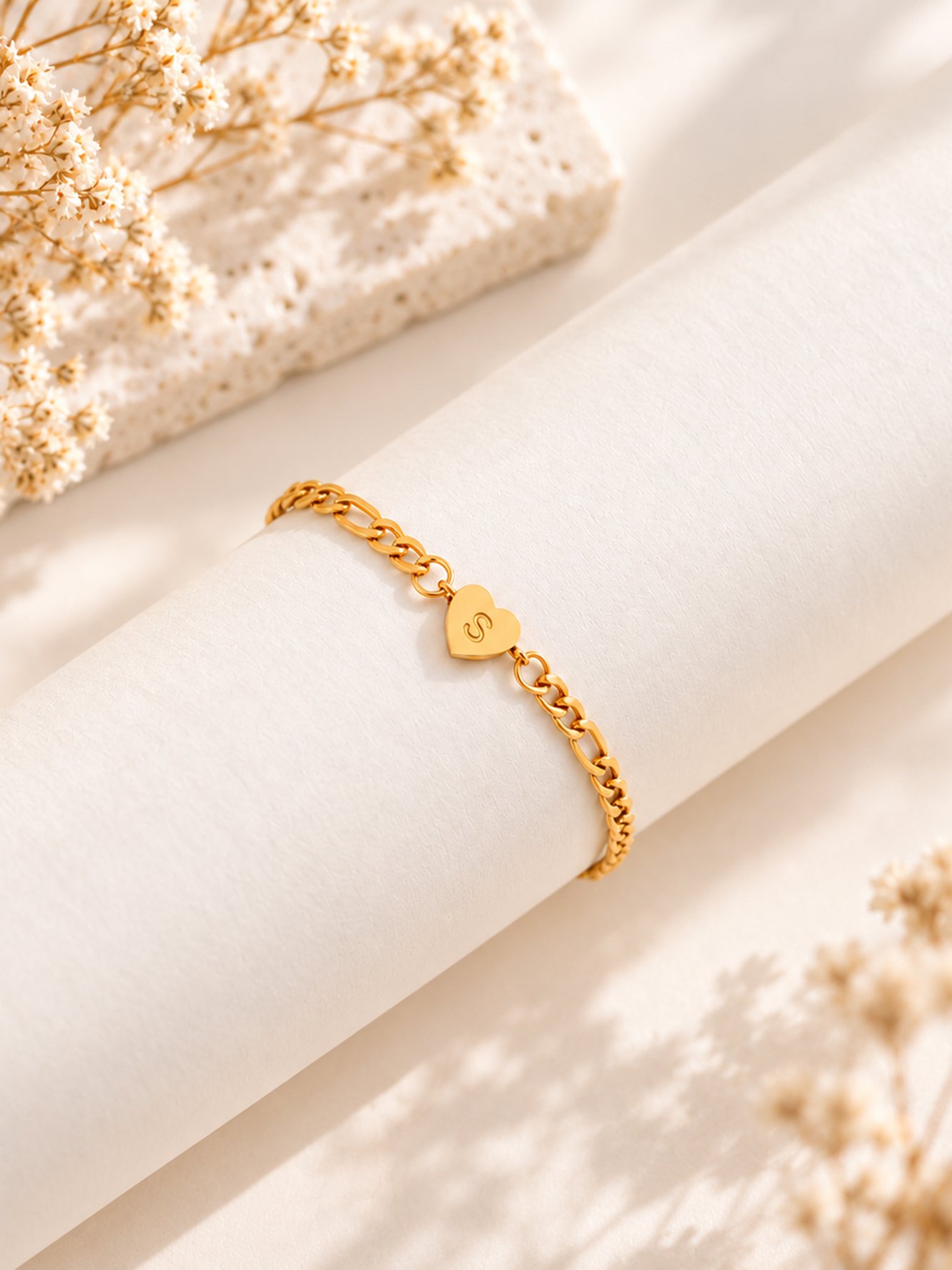 Gold Initial Heart Charm Bracelet