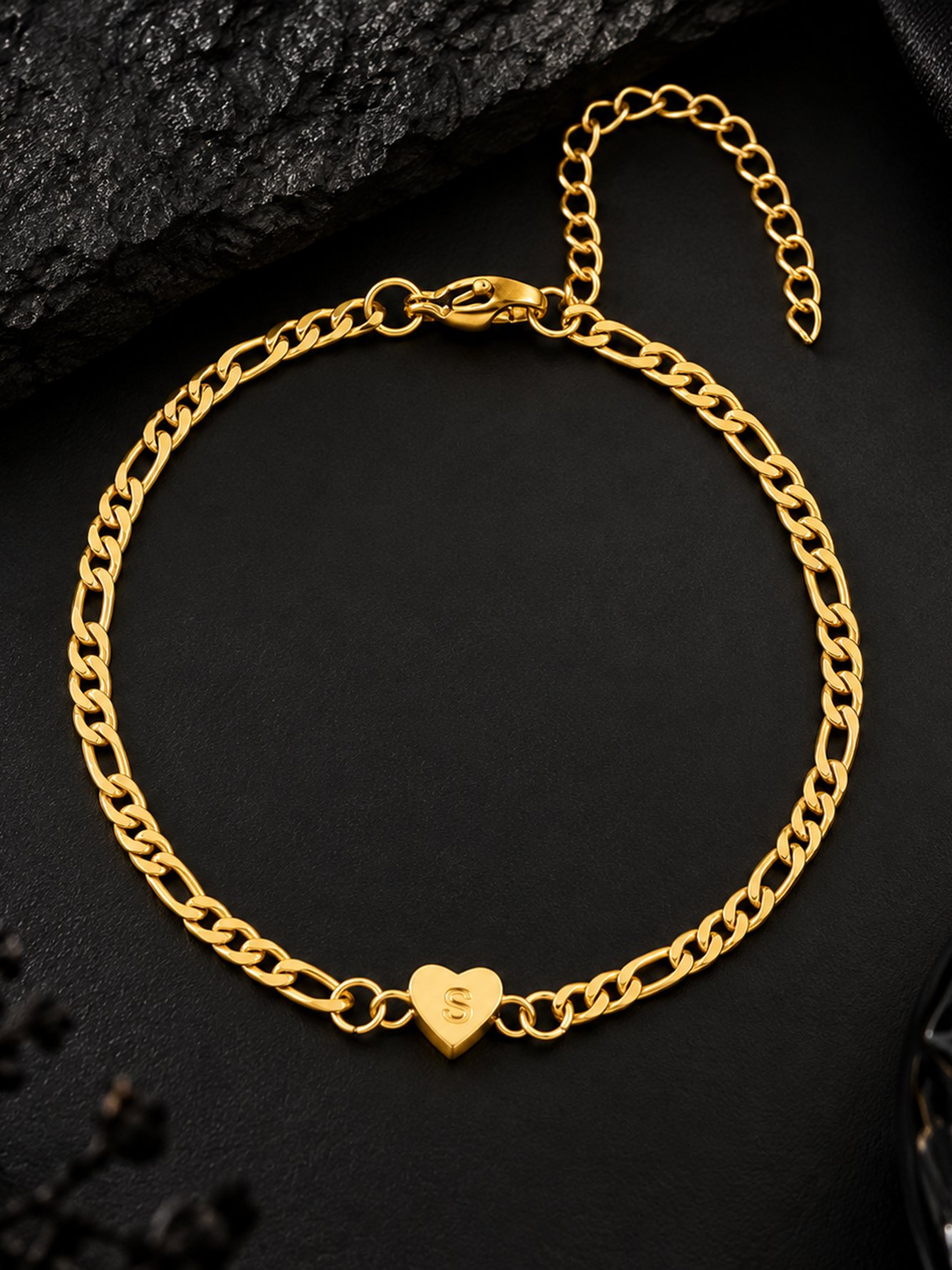 Gold Initial Heart Charm Bracelet