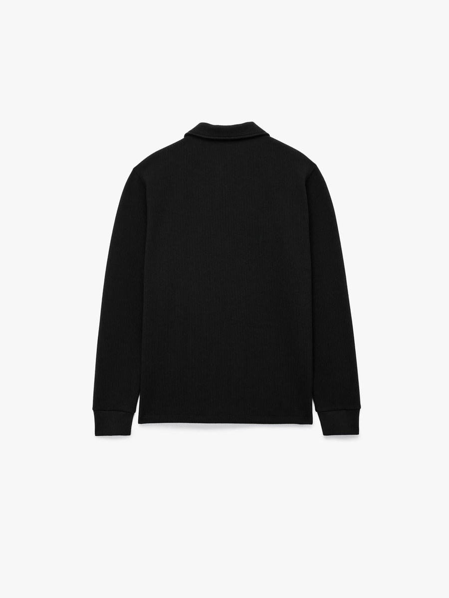 Mens Black Ribbed Zip-Up Polo Sweatshirt