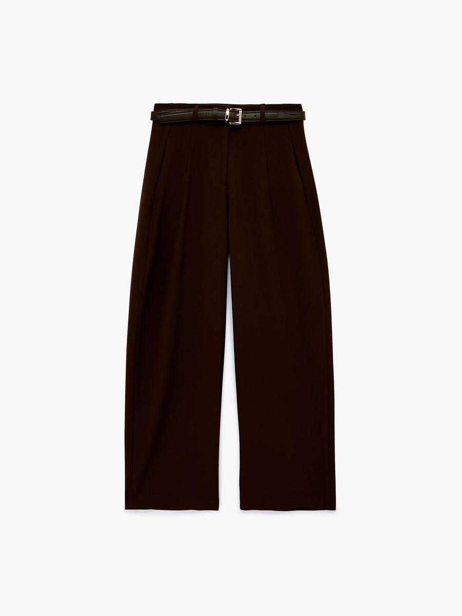 Womens Wide-Leg Brown Trousers
