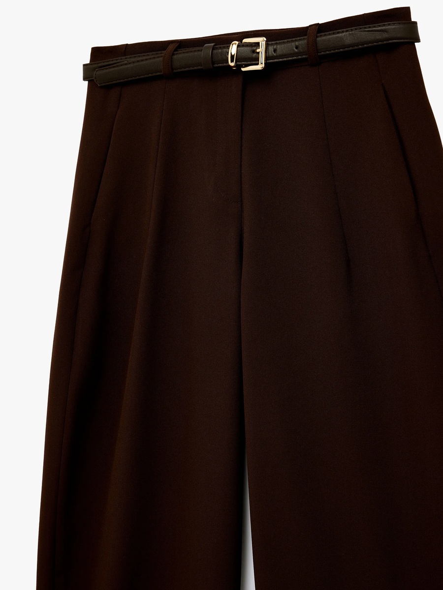 Womens Wide-Leg Brown Trousers