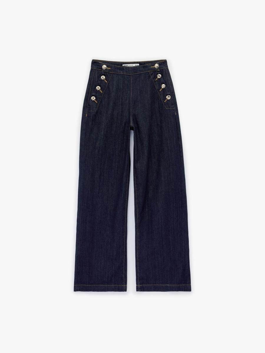 Navy Blue Mid-Rise Wide Leg Jeans