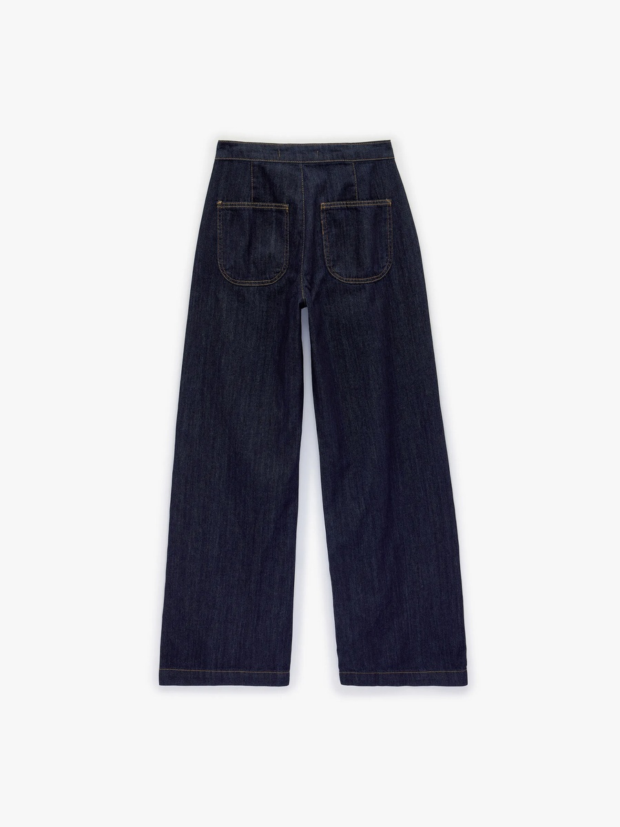 Navy Blue Mid-Rise Wide Leg Jeans