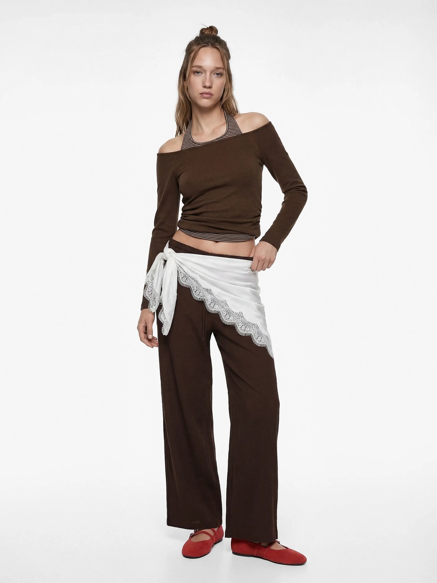Womens Brown Wide-Leg Trousers