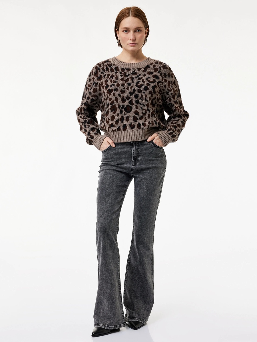 Grey Mid-Rise Flare Jeans