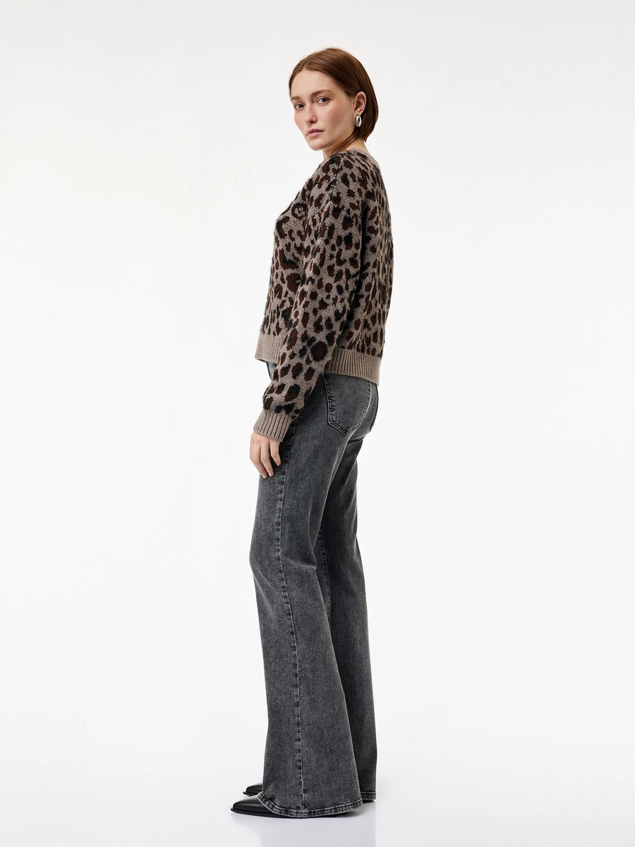 Grey Mid-Rise Flare Jeans