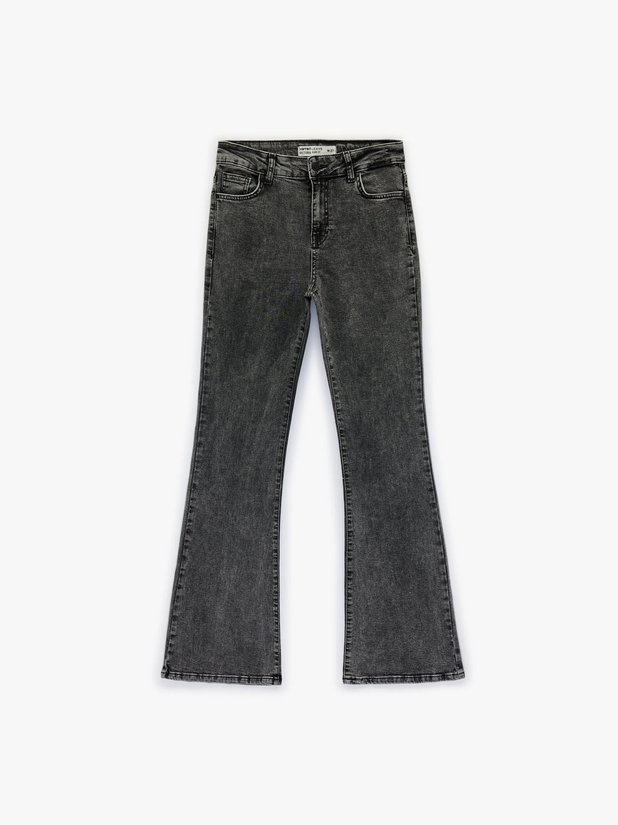 Grey Mid-Rise Flare Jeans