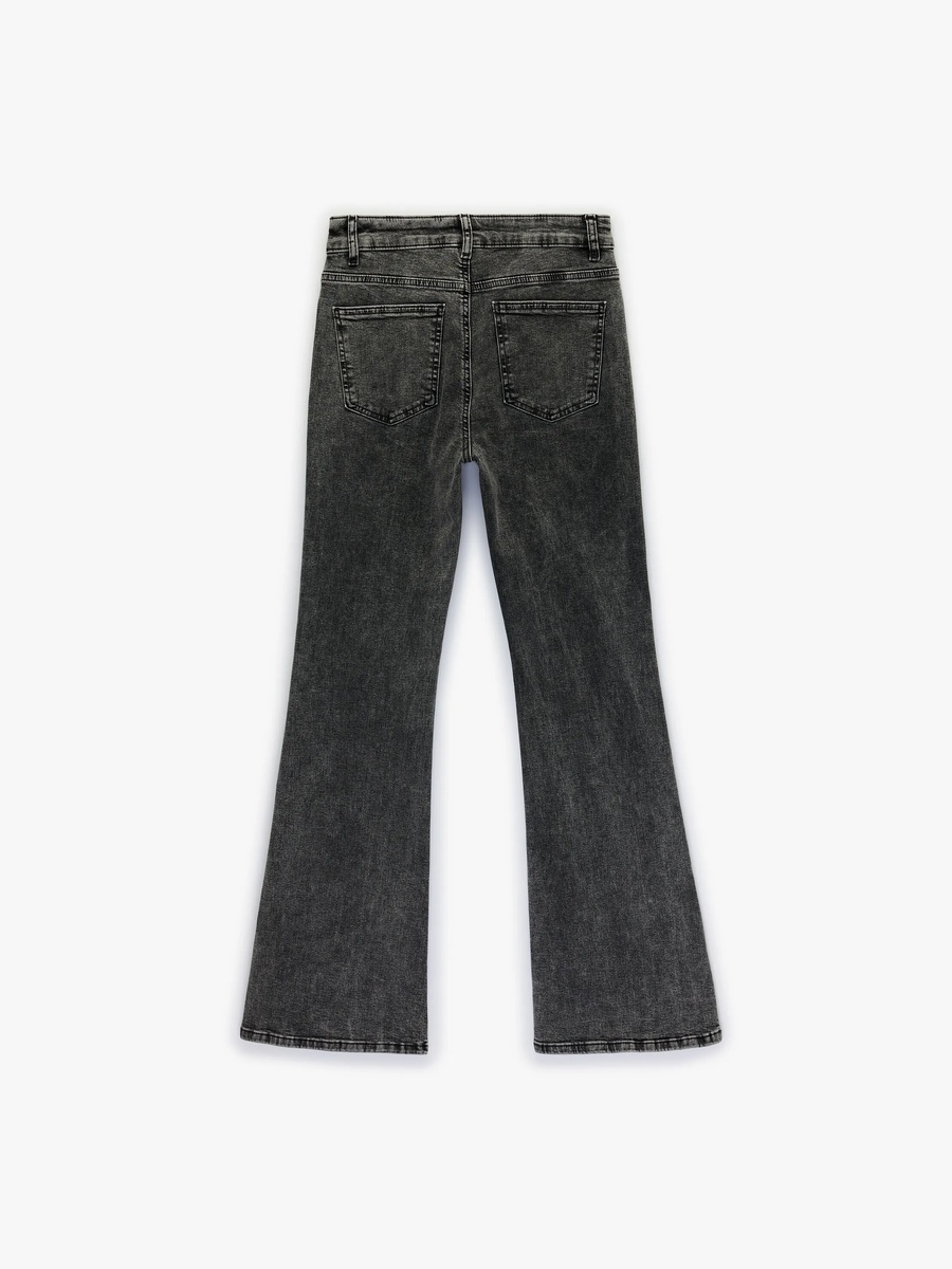 Grey Mid-Rise Flare Jeans