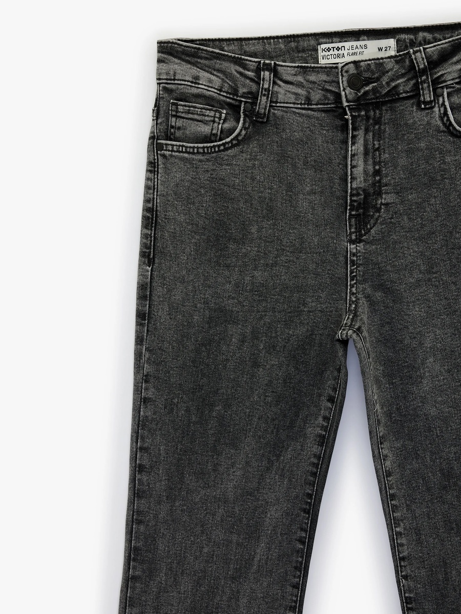 Grey Mid-Rise Flare Jeans