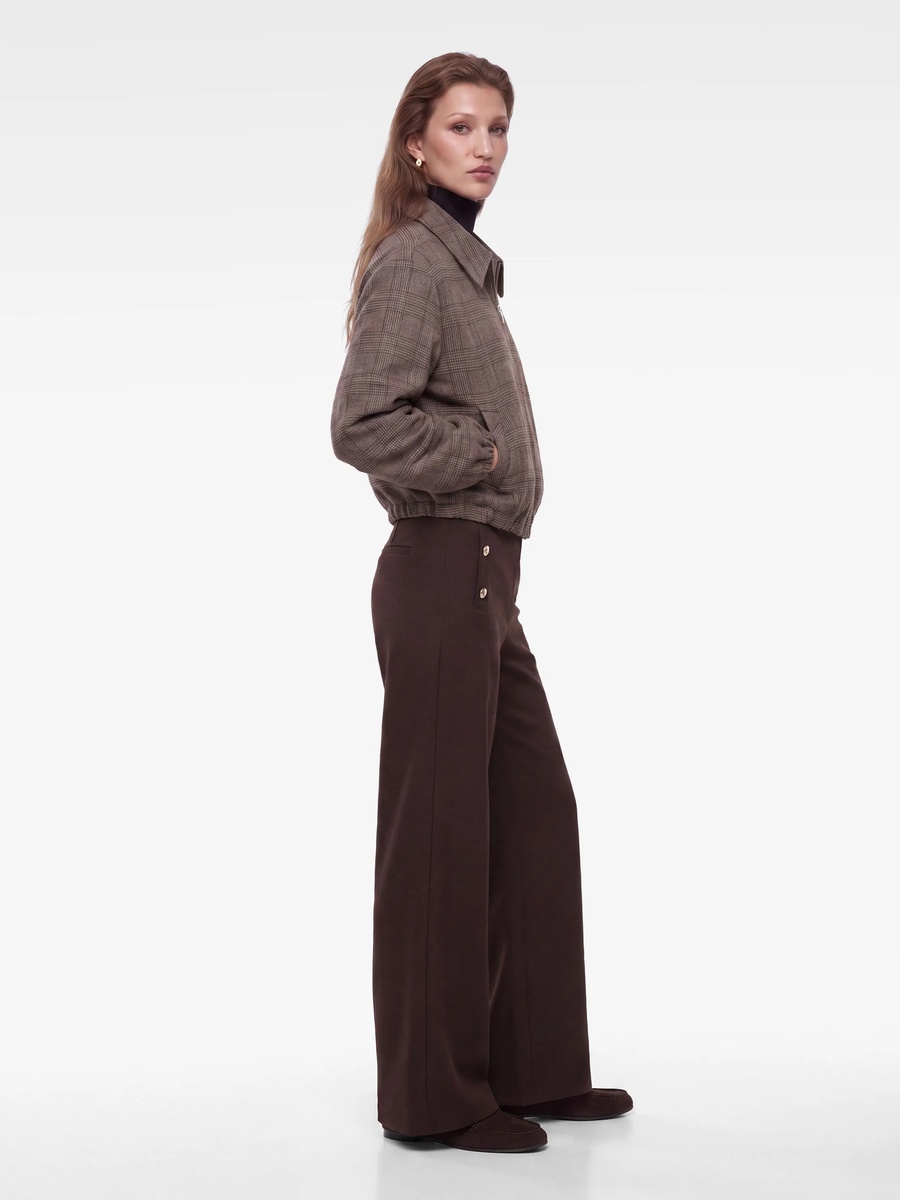 Brown Wide-Leg Trousers with Button Detail