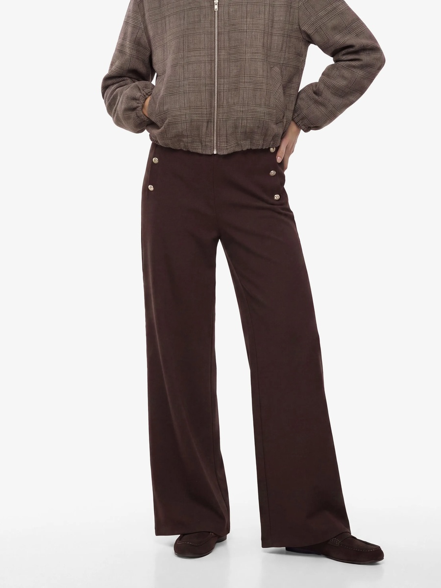 Brown Wide-Leg Trousers with Button Detail