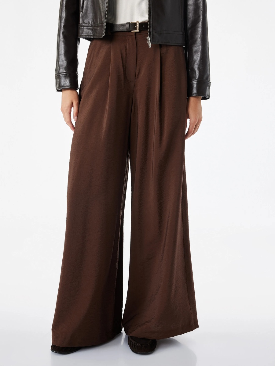 Brown Plaid Wide-Leg Trousers