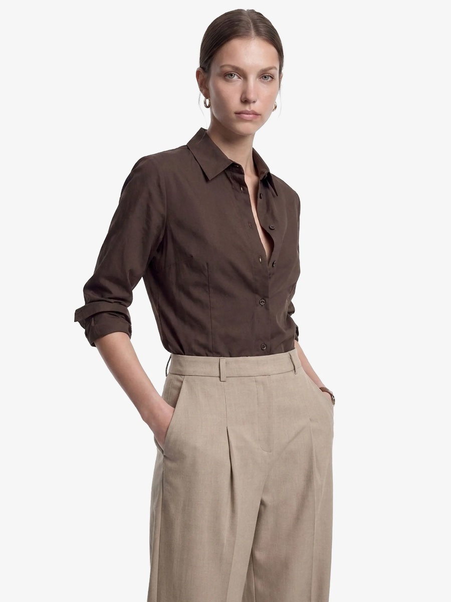 Beige Pleated Wide-Leg Trousers