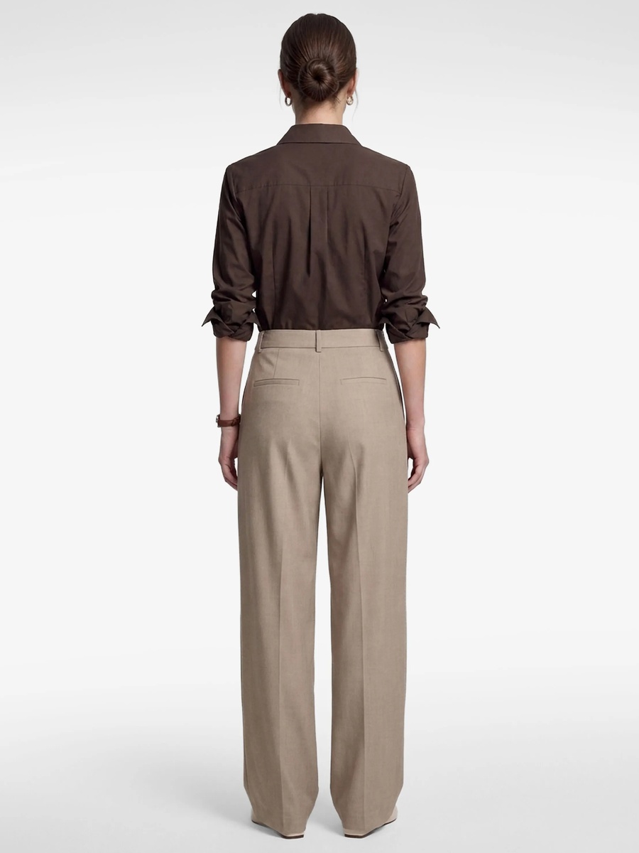 Beige Pleated Wide-Leg Trousers