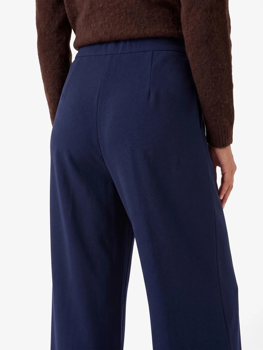 Womens Navy Blue Pleated Wide-Leg Trousers