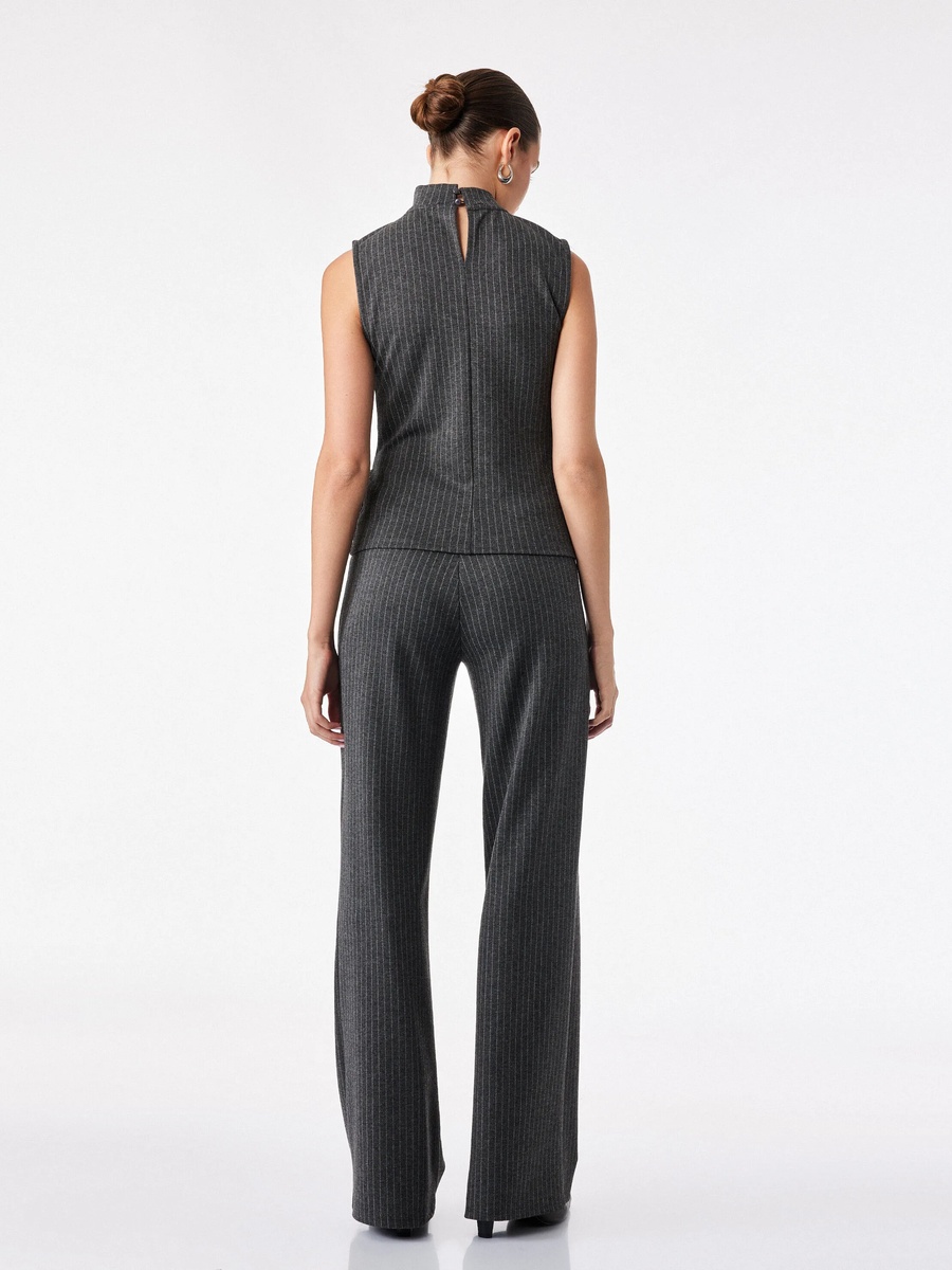 Grey Pinstripe Wide-Leg Trousers