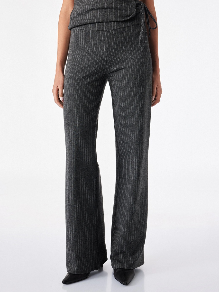 Grey Pinstripe Wide-Leg Trousers