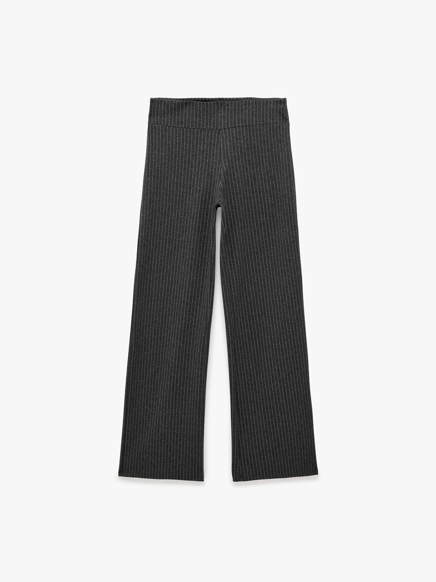 Grey Pinstripe Wide-Leg Trousers