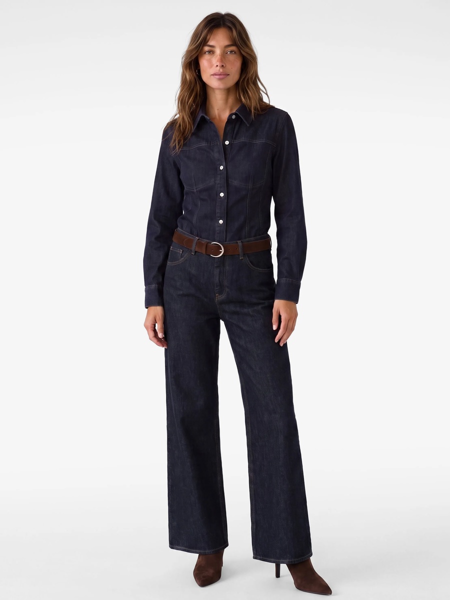 Womens Dark Blue Wide-Leg Denim Trousers