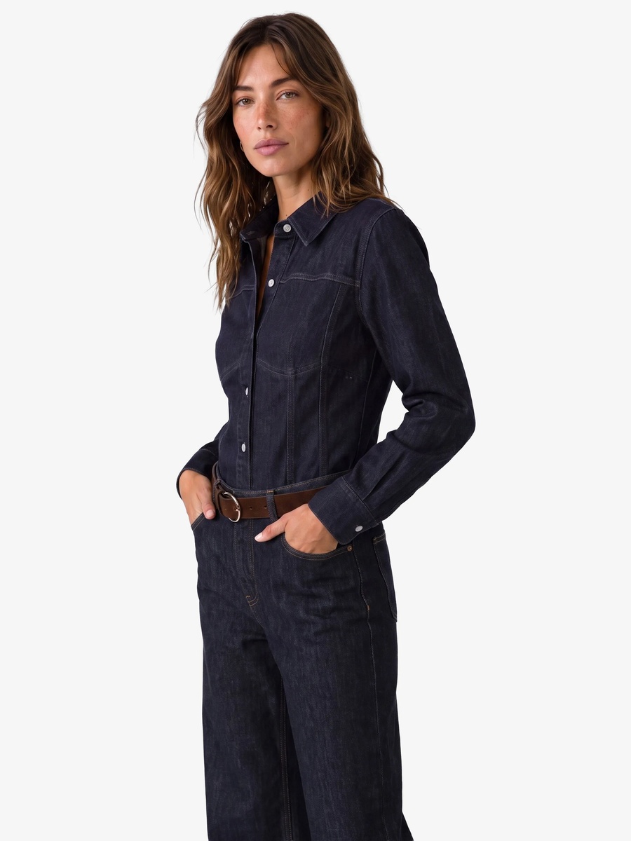 Womens Dark Blue Wide-Leg Denim Trousers
