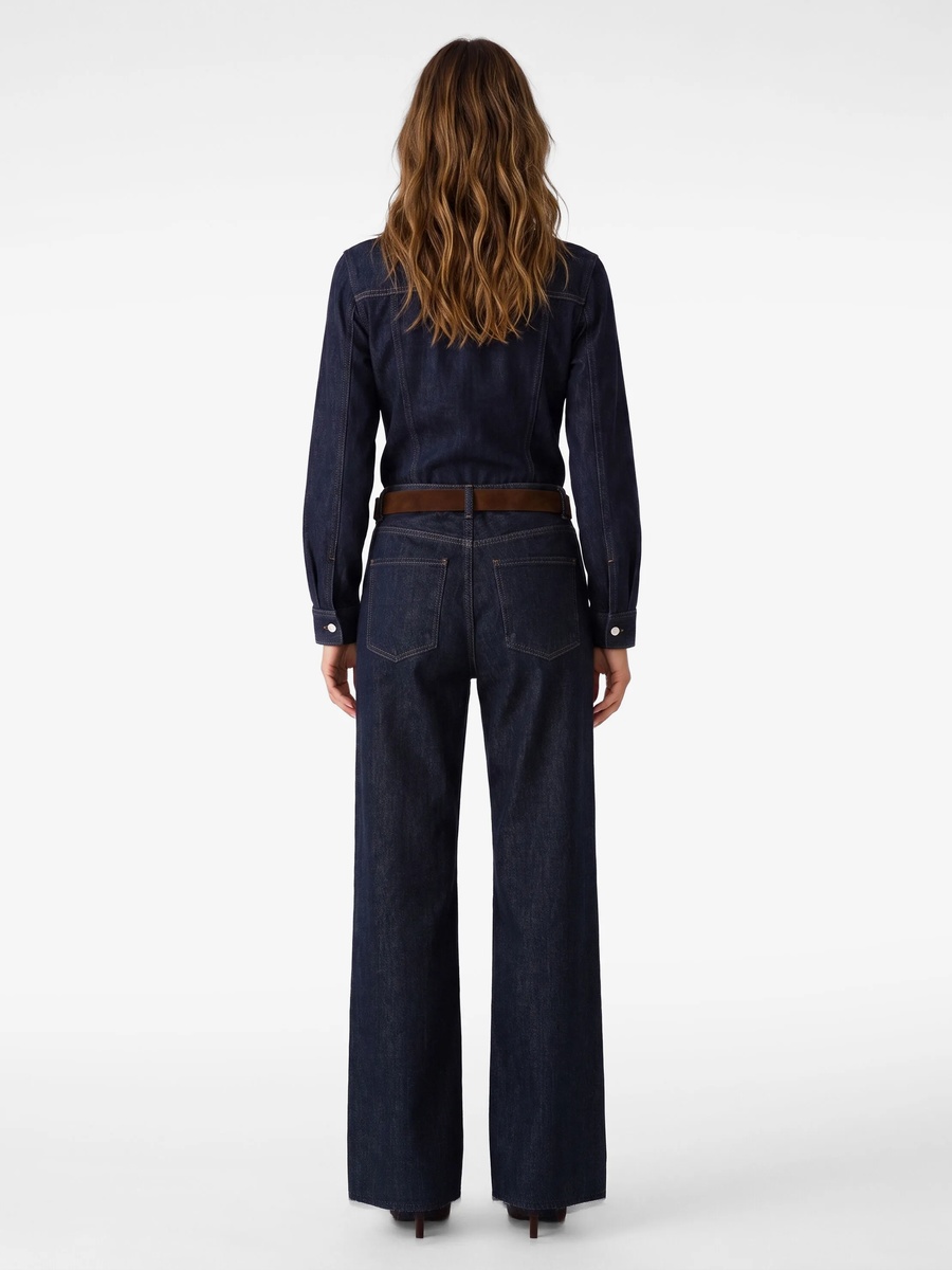 Womens Dark Blue Wide-Leg Denim Trousers