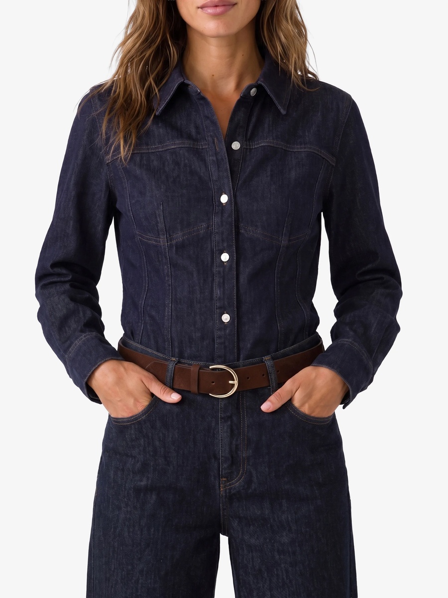 Womens Dark Blue Wide-Leg Denim Trousers