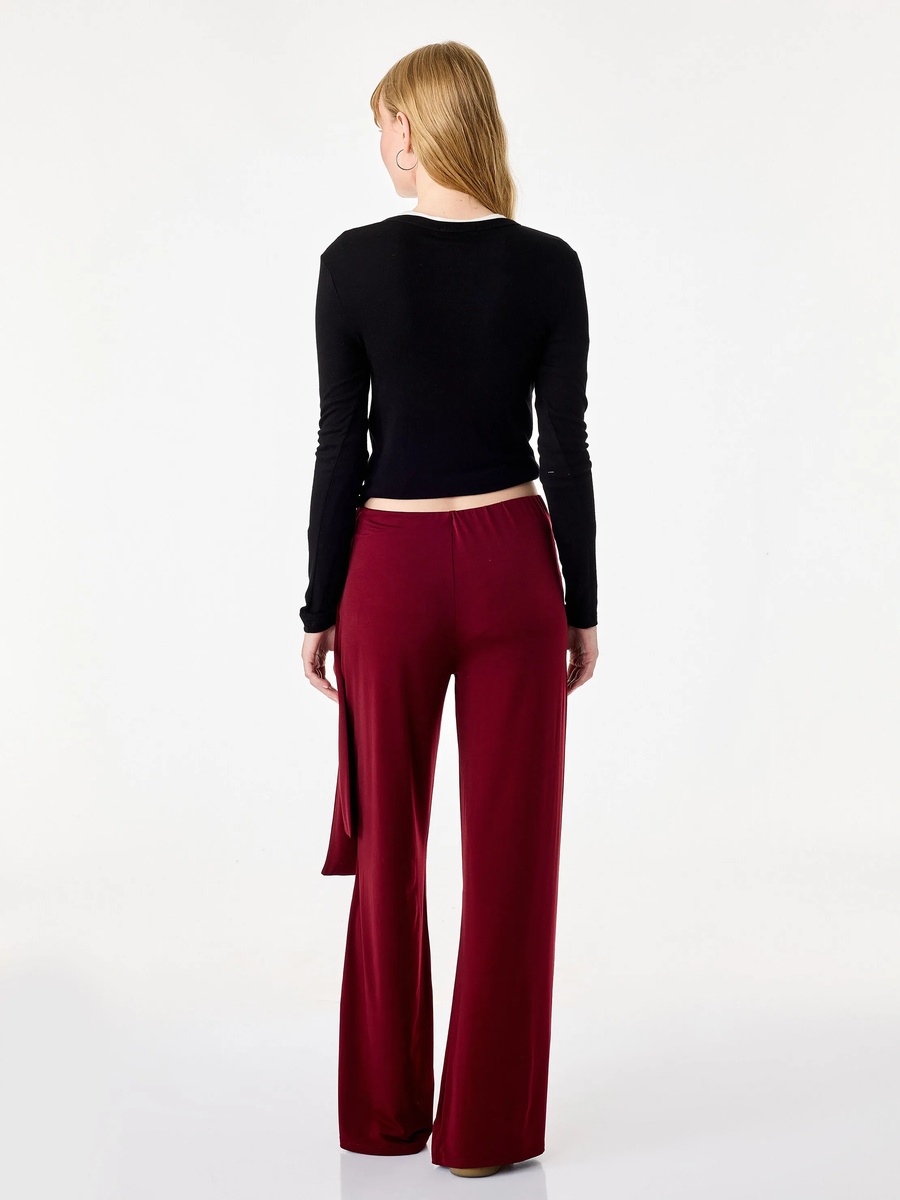 Burgundy Wide-Leg Trousers with Wrap Detail