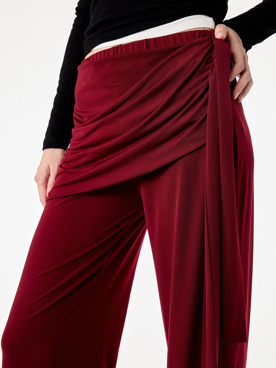 Burgundy Wide-Leg Trousers with Wrap Detail