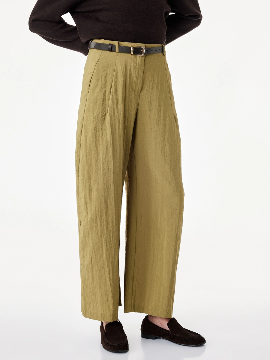 Khaki Wide-Leg Trousers with Belt