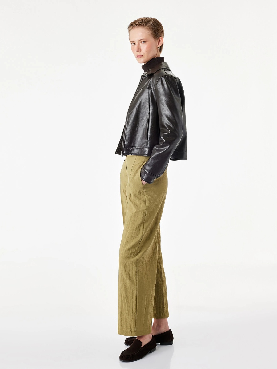 Khaki Wide-Leg Trousers with Belt
