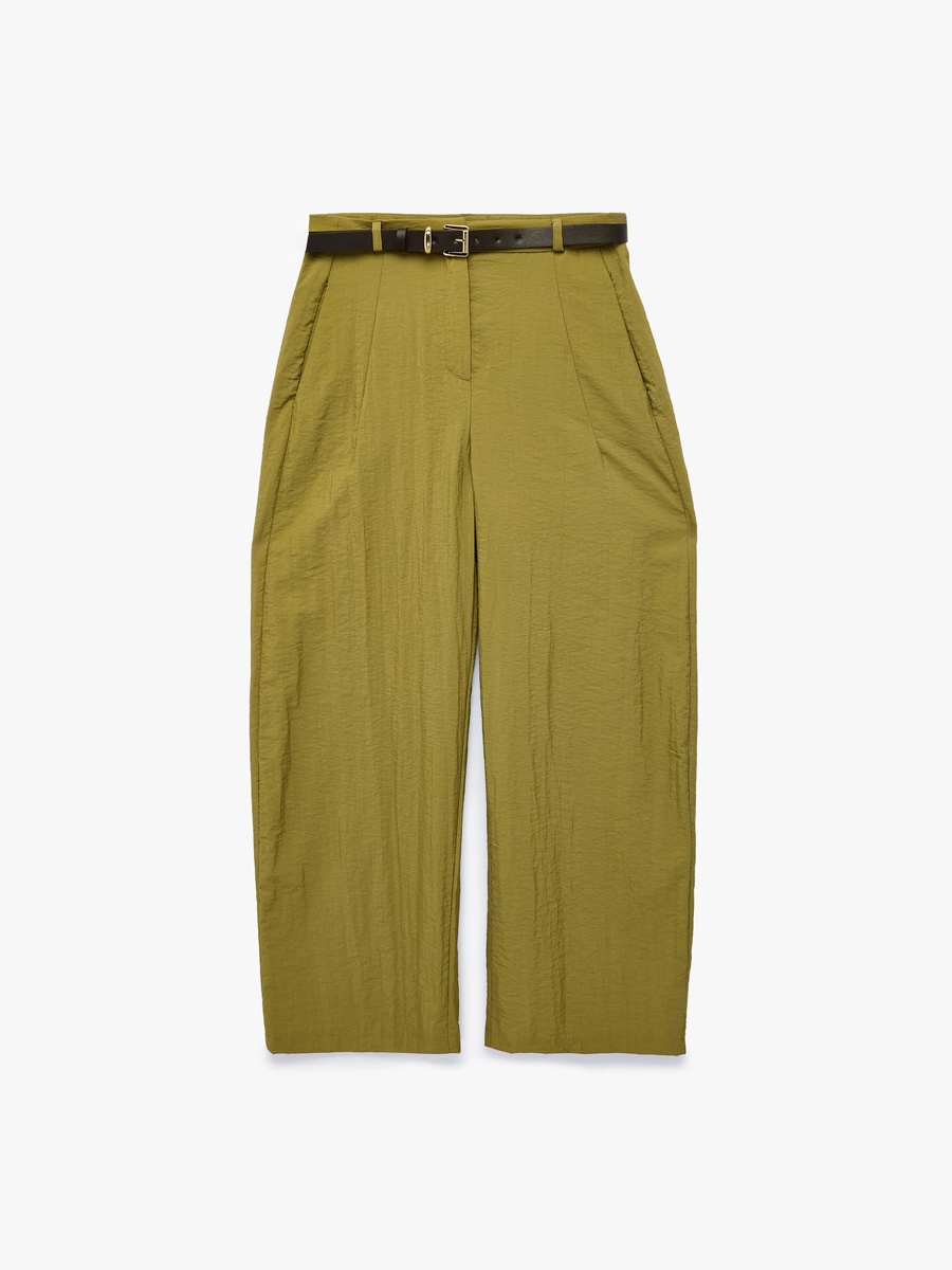 Khaki Wide-Leg Trousers with Belt