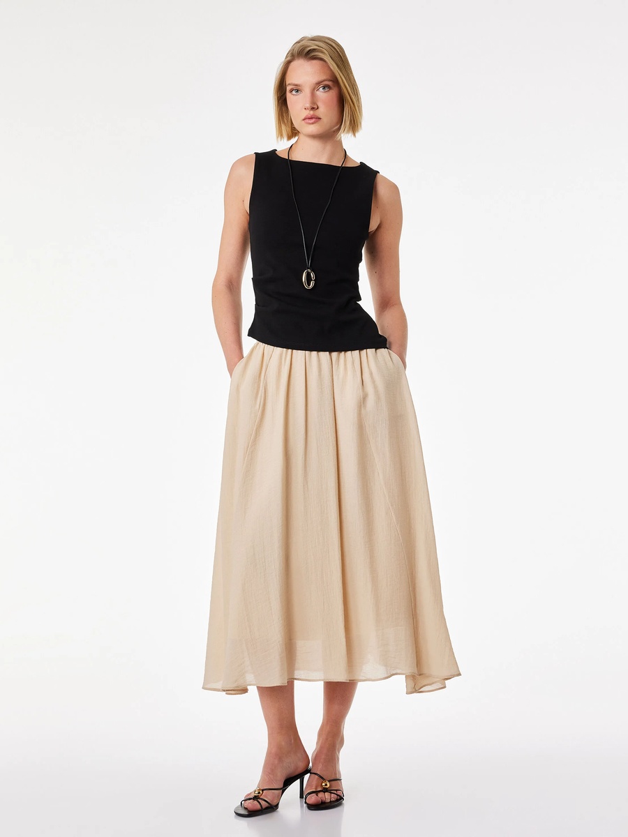 Womens A-Line Midi Skirt in Desert Sand