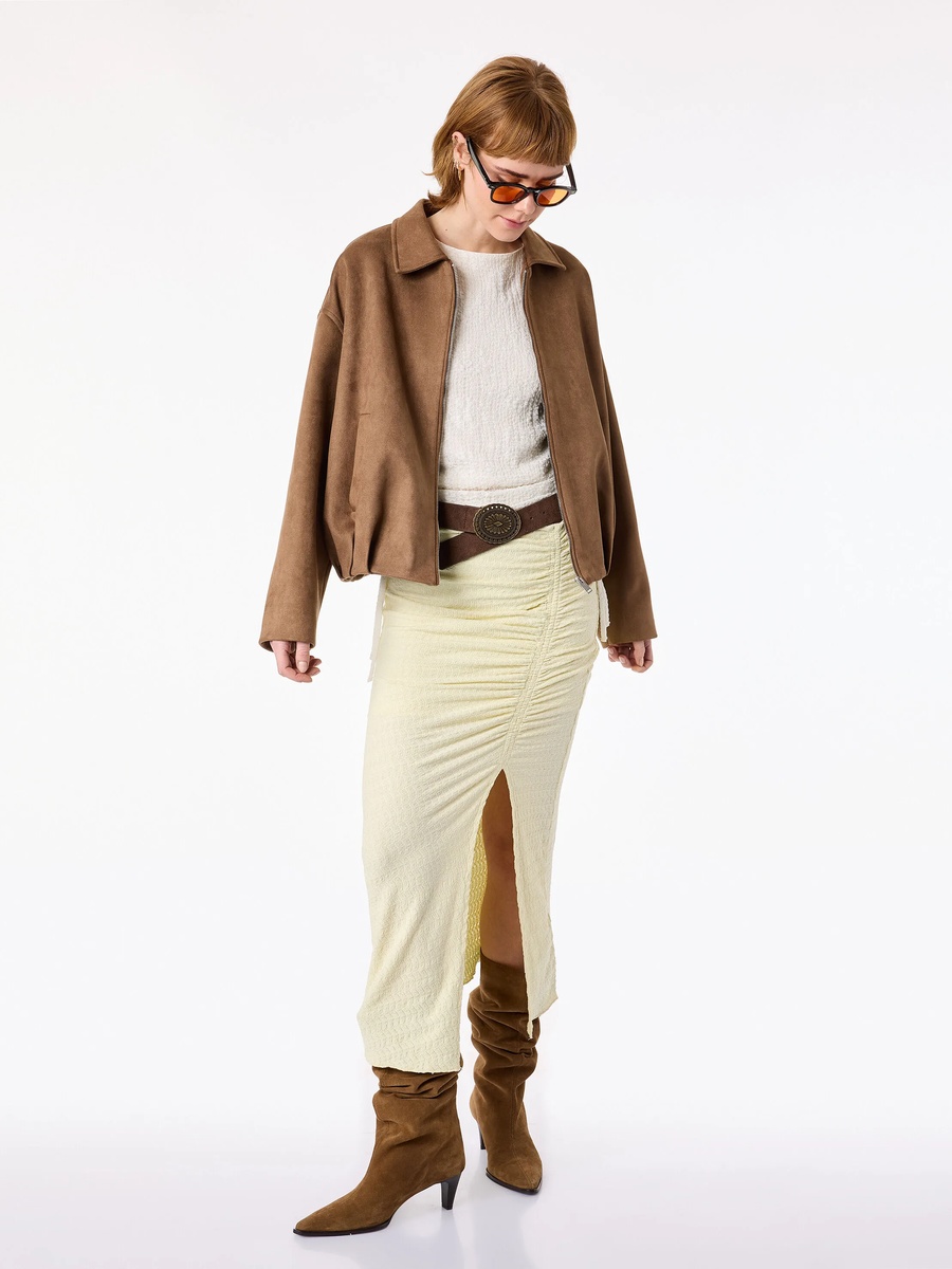 Elegant Yellow Ruched Midi Skirt for Women