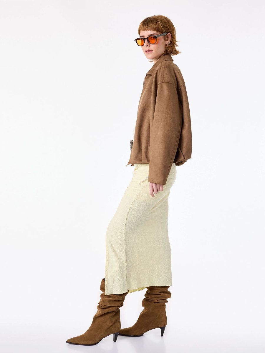 Elegant Yellow Ruched Midi Skirt for Women