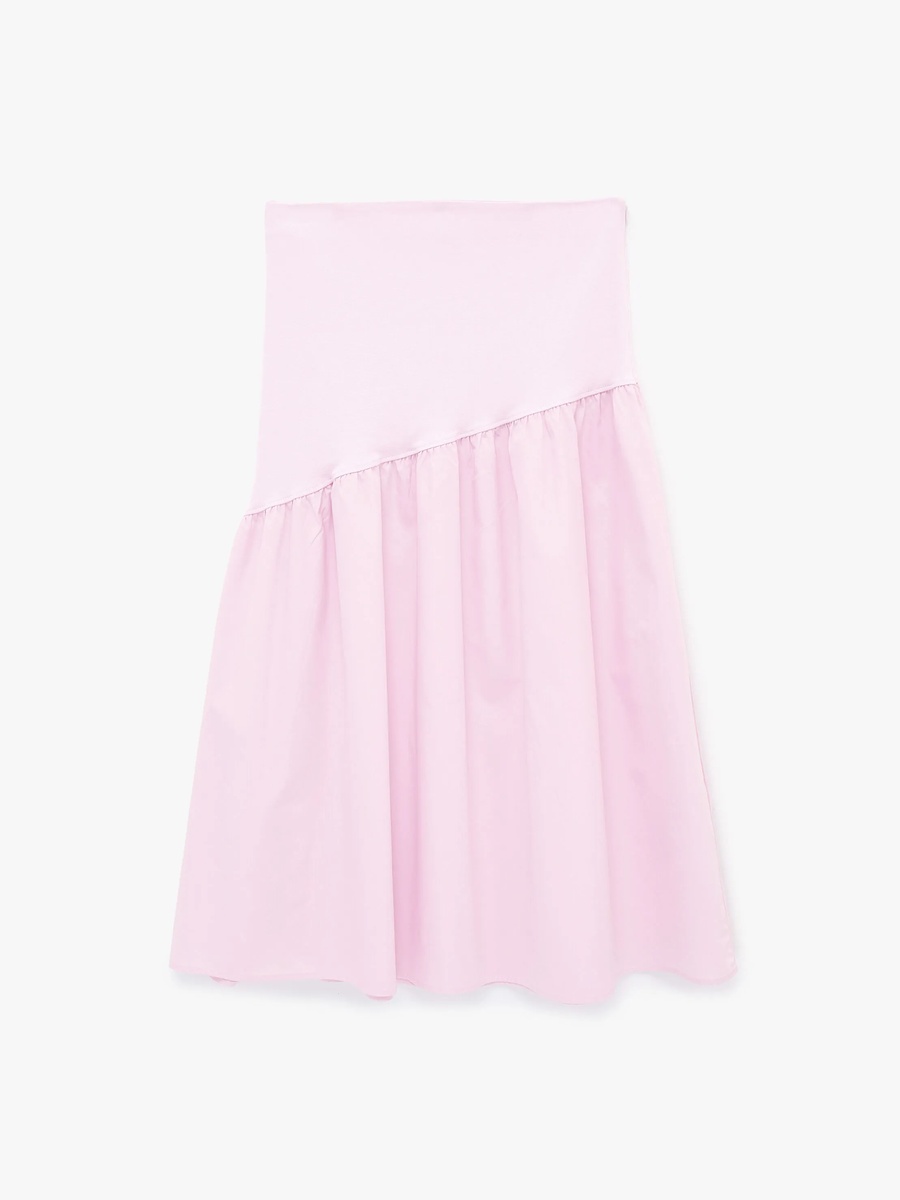 Pink A-Line Gathered Midi Skirt