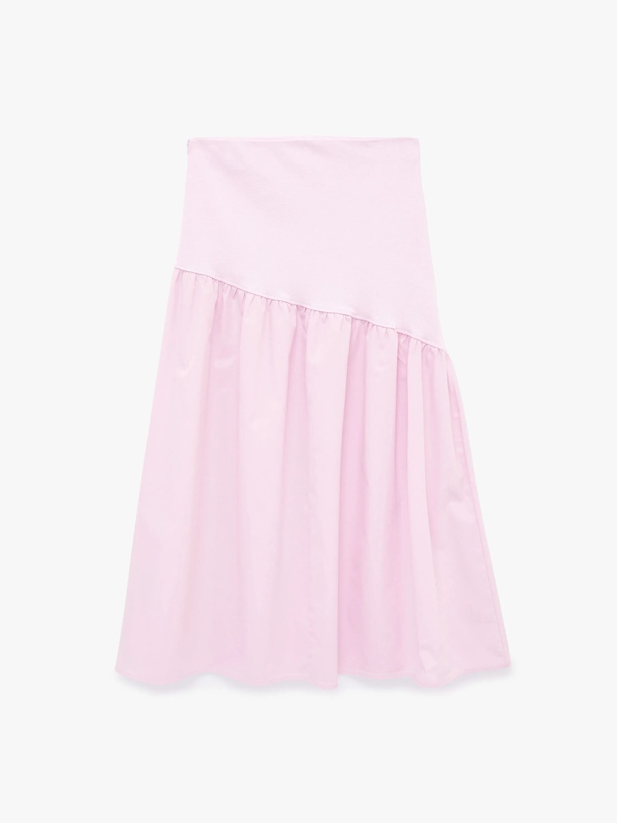 Pink A-Line Gathered Midi Skirt
