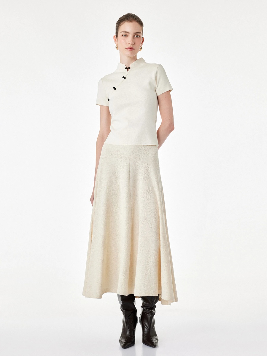 Beige A-Line Midi Skirt