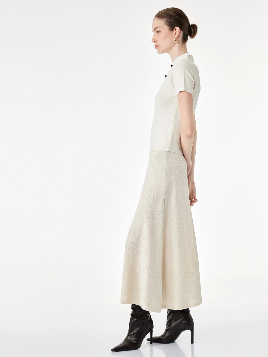 Beige A-Line Midi Skirt